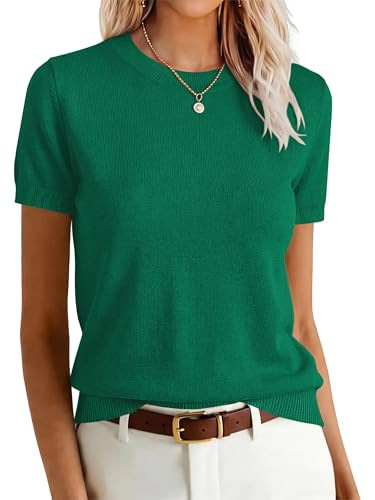 Image of ANRABESS Womens Short Sleeve Sweaters Wool Blend Crew Neck Sweater Shirts Business Casual Work Tops 2026 Summer Outfits