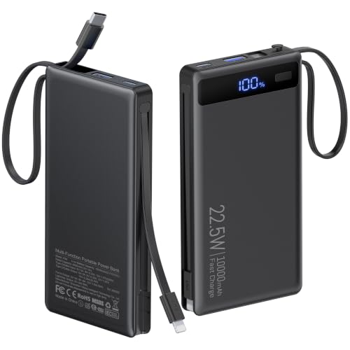 10000mAh Powerbank 2 integrierten Kabeln, 22.5W USB-C Schnellladung Reise