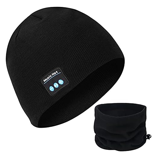 Miserwe Wireless Beanie Hat V5.0 Unisex Wireless Hat Headphones Winter Outdoor Sport Knit Cap with Wireless Stereo Headphone Headset Mic Hands Free Compatible with iPhone Android (Black)