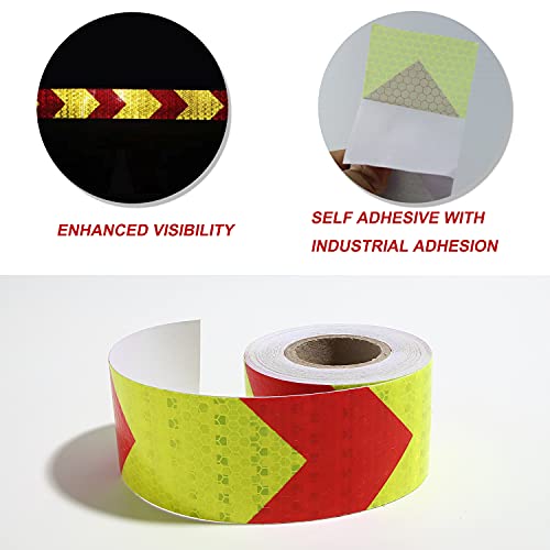 Moltres MLS-ST-002 Waterproof Reflective Tape,Red & Yellow 2Inch X 30Feet Conspicuity Adhesive Safety Tape,High Visibility Arrow Hazard Warning Reflector Tapes thumb #1