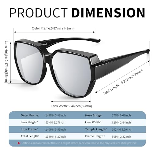 Fit Over Glasses Sunglasses for Women, Polarized Round Sunglasses UV400 Protection Shades Lightweight TR903