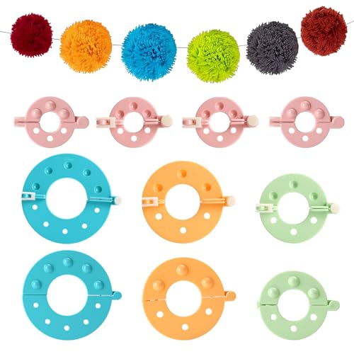 10 Stück Pompom Maker Set Pom Pom Makers Kunststoff Pompom Makers Werkzeug für Knitting DIY Handwerk Strickset Werkzeuge Bastelset(4 Größen)