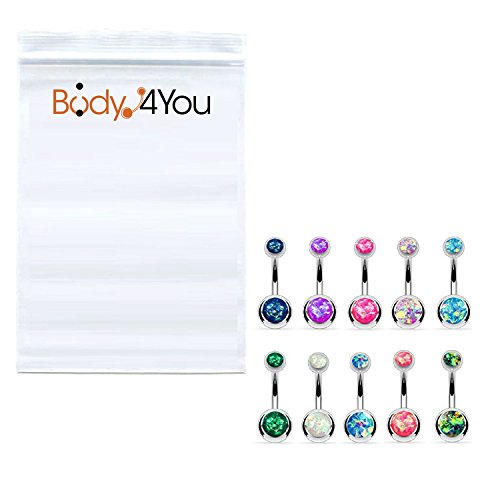 Bodyj4You 10Pc Belly Button Rings Double Created-Opal Cz Crystals Stainless Steel 14G Navel Bar Curved Banana Barbell Piercing Jewelry Women Girl Teen #TOP5