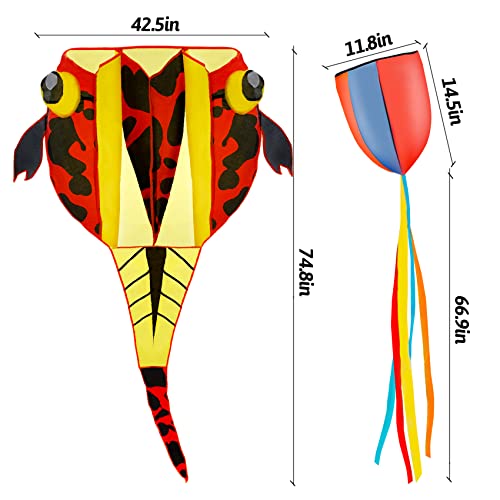 Kite Giant 3D Tadpole Frameless Soft Parafoil Kites for Kids 4-8 Adults Easy Flyer Kite for Beach Park Garden Playground with 50m Line and Kite Tail