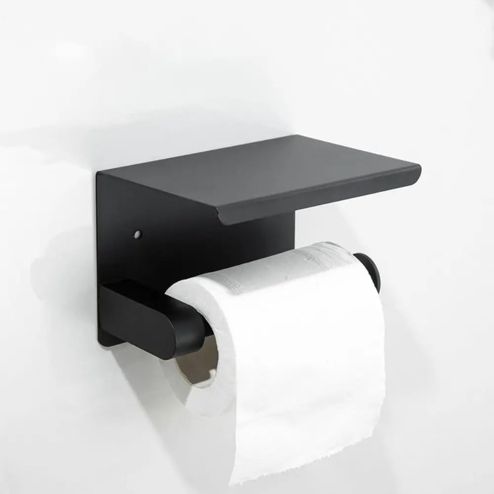 Toilettenpapierhalter 1PC Mit Tablett Toilettenpapierhalter Edelstahl Schwarz/Silber Wandmontage(Black-Style 4)