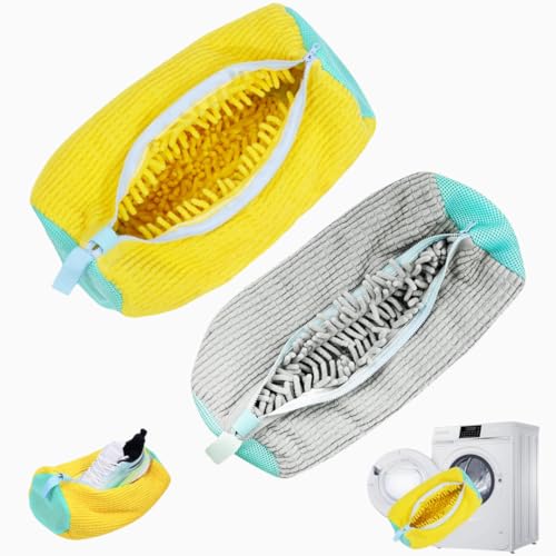 Image of Glivary Shoe washing machine bag, Laundry shoe pouch for washer and dryer, Reusable and Durable Zipper Plush Washing Machine Bag for Sneakers, Delicates and Toys(Laundry Bag) (yellow /grey, pack of 2)