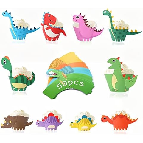 NIWWIN 50 Pieces Dinosaur Cupcake Wrappers,Kid's Party Supplies,Dinosaur Cupcake Toppers,Dinosaur Graffiti Cake Box,Jurassic Theme Party Children Birthday Party Decoration Cover