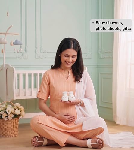 Image of DUMMY SHAPE Feeding Dresses for Women Full Set | Cotton Blend Maternity Kurta Pant Suit with Dual Nursing Zippers, Side Pocket to Pre & Post Pregnancy | Mom to Be Gifts