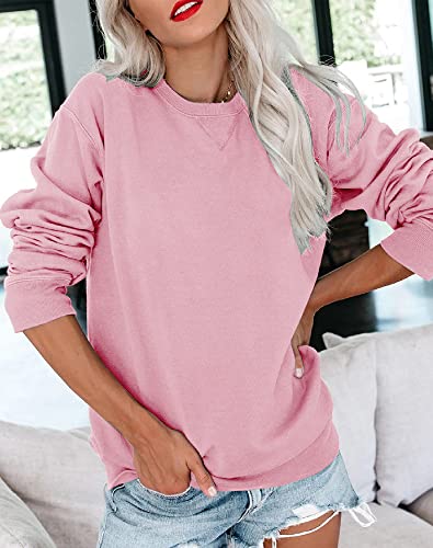 Bingerlily Womens Casual Long Sleeve Sweatshirt Crew Neck Cute Pullover Relaxed Fit Tops (Light Pink, Large) #TOP1