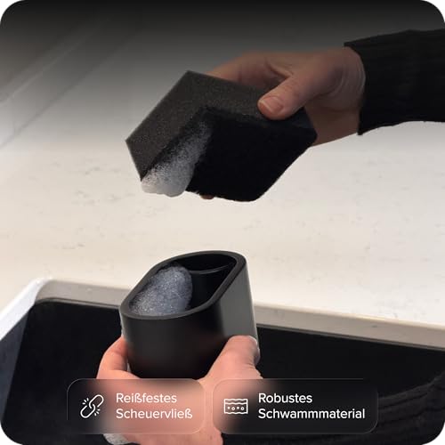blackswedenhome. SVAMP Schwamm 12 Stück Küchenschwamm Schwarz - Spülschwamm Schwarz, Langlebig und Universell Einsetzbar - Geschirrschwamm, Putzschwamm mit Scheuervlies 6
