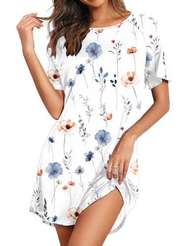 Image of Ekouaer Sleep Shirts for Women Short Sleeve Night Shirts for Sleeping Pullover Nightgown Soft Nightdress S-XXXL
