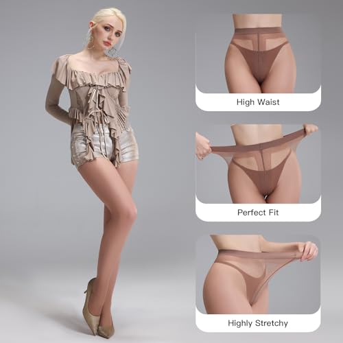 Image of Yilanmy 3 Pairs Sheer Tights for Women Ultra Thin T-Crotch Pantyhose High Waist Stockings 20D