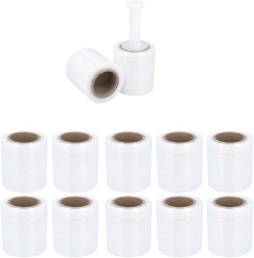 PSBM Mini Stretch Wrap with Plastic Handle, 24 Rolls 4 Inch x 700 Feet 120 Gauge Heavy Duty Clear Plastic Wrap Industrial Strength Shrink Film for Moving, Packing & Shipping