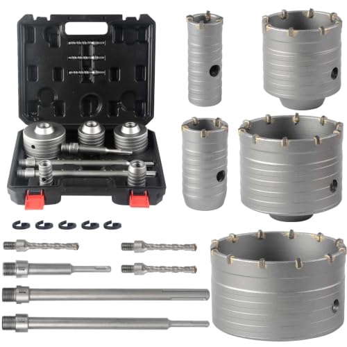 Image of BINOTA 16PCS 30-100 mm (1-3 /16 inch to 3-15 /16 inch) Concrete Hole Saw Kit | Tungsten carbide drill set; SDS-Plus & SDS-Max shanks; Cross-type center drill bit; Dry drilling for concrete /brick /stone