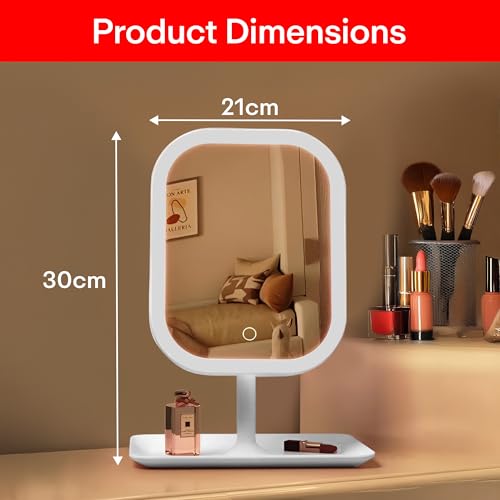 Image of Prime Pick Beauty Pro Makeup Mirror 360 Degree Rotating Plastic Vanity Mirror Non LED Lightweight Durable Tabletop Square Mirror for Home Travel Multipurpose Use White Pack of 1