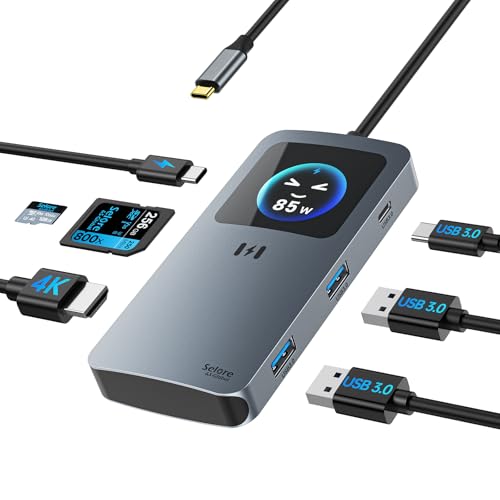 Adaptateur USB C, Selore Hub USB C HDMI 4K, Ports USB 3.0, Lecture de Carte SD/TF, Dock USB C 7-en-1 avec écran pour MacBook Pro, MacBook Air 2020 Huawei Matebook...