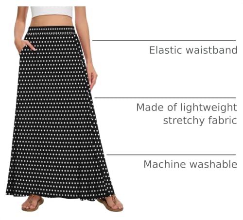 Image of Womens Maxi A-line Long Skirt Casual 2026 Elastic High Waist Flowy Skirts with Pockets