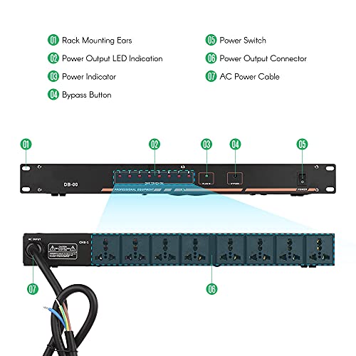 DB-00 Controlador de seqüência de alimentação de montagem em rack de 8 saídas Condicionador Protetor