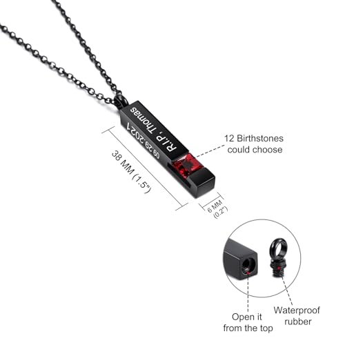 INBLUE Personalized 3D Vertical Bar Urn Necklace for Ashes Cremation Urn Pendant Engraved Name/Date for Men Women Pet Stainless Steel Memorial Jewelry Keepsake with Birthstones Funnel Kit3
