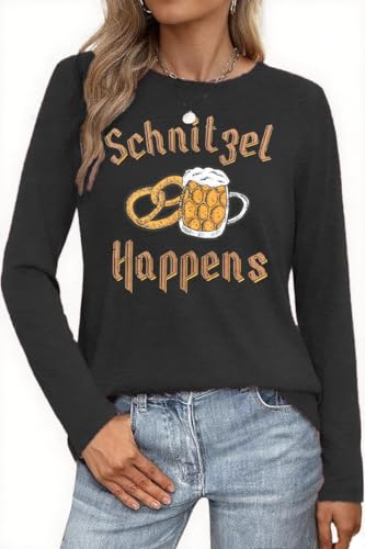 Women Oktoberfest Shirt Schnitzel Happens Tshirt German Bavarian Festival Tees Funny German Prost Long Sleeve Tops