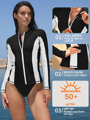 Image of ATTRACO Women's Rashguard Swimsuit Zip Front Sun Protection Swim Shirt UPF 50+