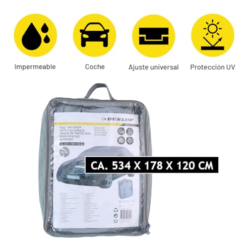 Miniatura 2 de Dunlop Funda Coche Xl - Funda Protectora Para Coche Universal - Cubierta Para Coche 534 X 178 X 120 Cm - Con Cordón Elástico Y Anillos - Impermeable Para Interior Y Exterior - Gris