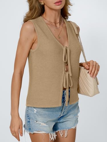 Image of LILLUSORY Womens Tie Front Tops Vacation Sweater Vest | Bohemian Style, Beach Resort Wear, Concert Western Outfits, Crochet Tops, Vacation Outfits, Cute Y2k Sleeveless 2026