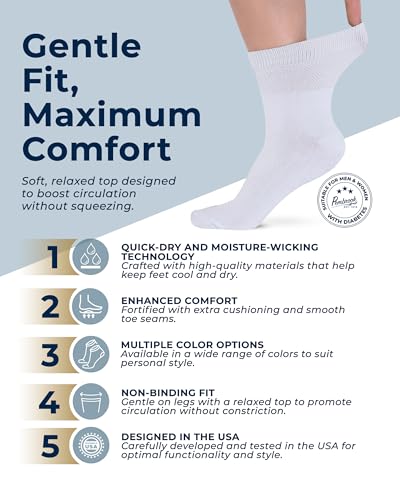 Image of Pembrook Bamboo Viscose Diabetic Socks for Women & Men - 6 Pairs | Breathable Wide Non Binding Plus Size Socks | Loose Fit