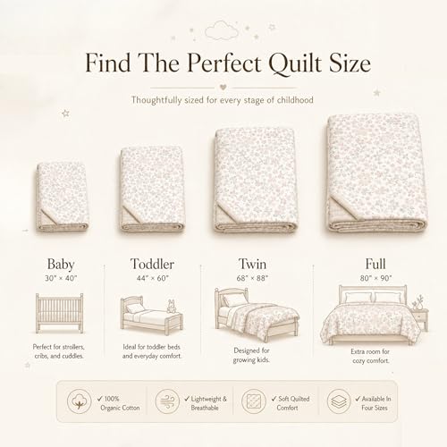 Image of MakeMake Organics Organic Full Comforter GOTS Certified Organic Kids Blanket Cotton Infill Tufted - Reversible Ultra Soft Breathable Boys Girls (90 inchx88 inch, Bloom + Pecan)