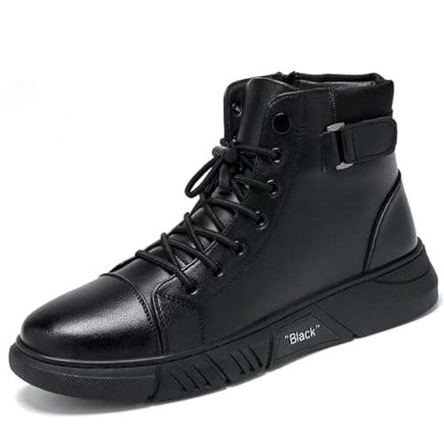 VEADONS Genuine Leather Orthopedic Boots，Top Leather Boots for Men - Business Casual Ankle Boots with Side Zipper | Non-Slip Shock Absorption & Water-Resistant Full Grain Leather (Black,6.5)