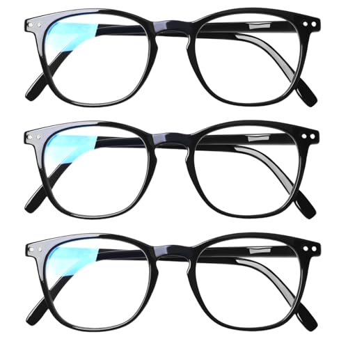 COJWIS Lesebrille 3er Pack Herren Damen Brille Runder Rahmen Blaulichtfilter Federscharnier Leser Schwarz/Schildpat Brillen (3 Schwarz, 0.50, x)