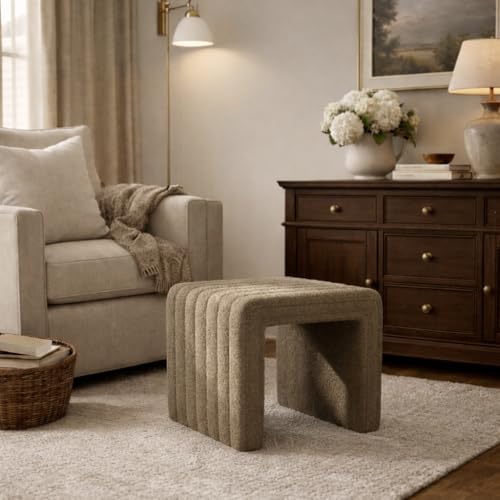 Image of HomePop 19 inch Modern Channel Tufted Ottoman - Brown Boucle