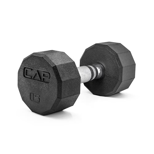 Image of CAP Rubber Coated Dumbbell Weights, Free Weights for Home Gym Strength Training, Anti-Roll Hex Dumbbells with Black, Chrome & Comfort Grip Handles, Singles