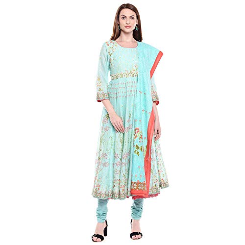 Image of BIBA Cotton Printed Anarkali Semi-Formal Kurta With Churidar And Dupatta