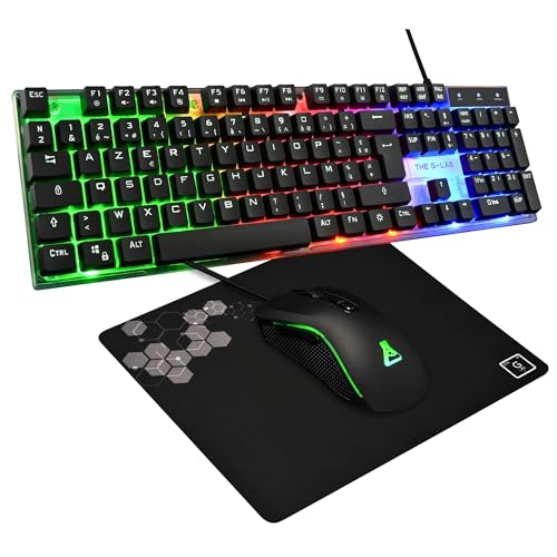 THE G-LAB - Combo Yttrium - Pack Gaming Azerty RGB, Clavier Gamer 105 Touches Et 19 Touches Anti-ghosting - Souris Gamer 2400 Dpi - Tapis De Souris Gaming - Pc Ps4 Ps5 - New