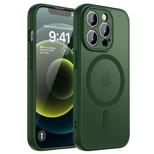KPPIT Coque de Protection magnétique pour iPhone 12 Pro Max, Compatible avec Magsafe, Coque de Protection arrière Mate Anti-Rayures, translucide et résistante aux Rayures, Vert foncé