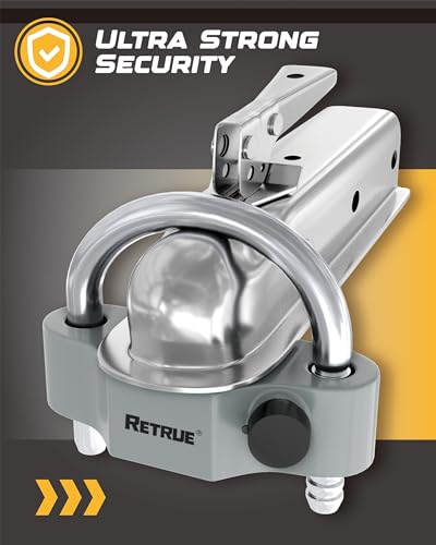 Image of RETRUE Heavy-Duty Universal Coupler Lock Trailer Locks Ball Hitch Trailer Hitch Lock Adjustable Security Steel Fits 1-7 /8 Inch, 2 Inch, 2-5 /16 Inch Couplers Grey & Silver