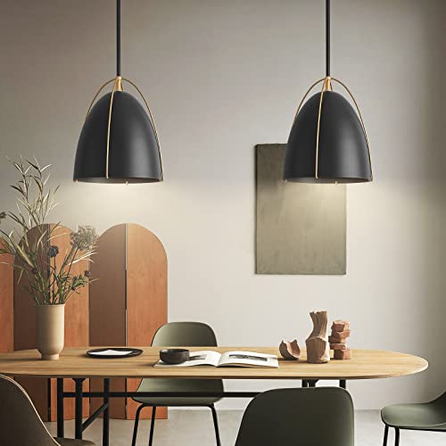 Fookchak Black Dome Pendant Light 10In 1-Light Kitchen Pendant Lighting Egg-Shaped Black Gold Pendant Light Fixture For Kitchen Island, Dining Room,Kitchen Sink,Bar,10In，E26 #TOP1