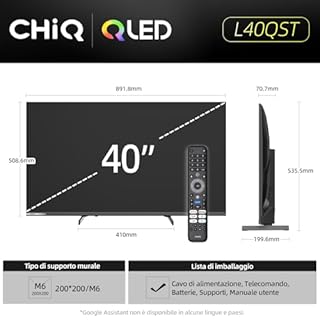 CHiQ L40QST 40 Pollici(101cm) QLED FHD Pro Smart Google TV - Design Metallo Senza Cornice, 93% DCI-P3, HDR10, Dolby Audio,Controllo Vocale, DVB-T2,2025