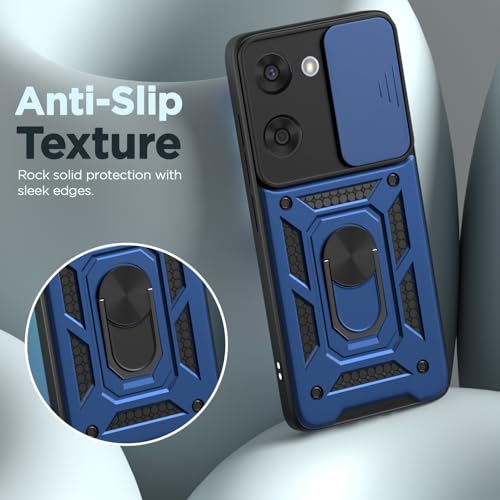 Image of Outlouders Back Cover for Oneplus Nord CE 5 5G | D10 Tough Armor 360 Protection Case with Sliding Camera Shield & Ring Holder Stand Bumper Case (Blue)