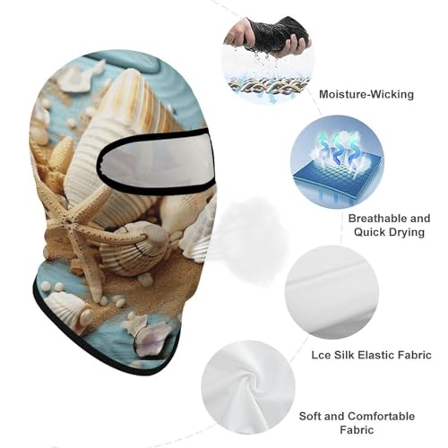 Máscara facial de pasamontaña con temática de playa y conchas marinas para hombres y mujeres, protección solar, transpirable, cubre todo el head para senderismo, ciclismo, running y conducción miniatura 3