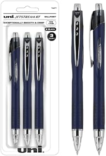 uniball Jetstream RT Retractable Ballpoint Pens with 0.7mm Fine Point, Black, 3 Count