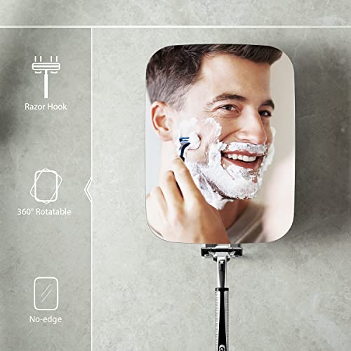 Shower Mirror For Shaving, Wall Mounted Makeup Mirror,Adjustable Angle Bathroom Mirror With Holders Razors #TOP1