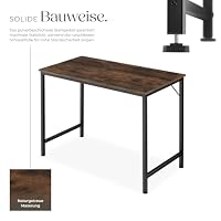 tectake® Schreibtisch, Computertisch, Bürotisch, PC Tisch, Möbel für Arbeitszimmer, Home Office, Büro, Kleiner Schreibtisch, Tischgestell mit Tischplatte - Industrial Holz dunkel, rustikal, 100 cm – Ansicht 4