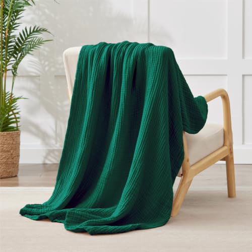 Image of Cotton Muslin Blankets for Adults, 6-Layer Large Throw, 50 x 70, Dark Green