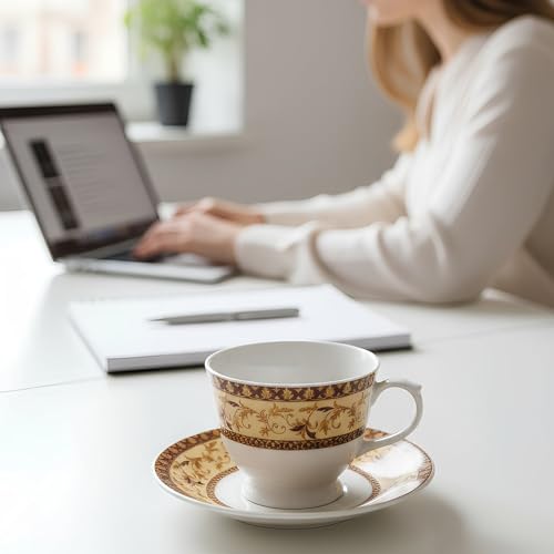 Image of U.P.C. Cup with Saucer Set of 12 Pcs | Tea /Coffee Cups | Ceramic | Microwave & Dishwasher Safe | Bone-Ash Free | Extra Strong | Super Light | Crockery Set Ideal for Daily (N-Cup white-34)