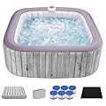 HUGROVE 73 inch Square Inflatable Hot Tub, 4-6 Person Portable Outdoor Spa with 130 Bubble Jets&Insulated Cover, Digital Control Panel, 6 Filters, 110-120V Input, Up to 104°F (Wooden Gray)