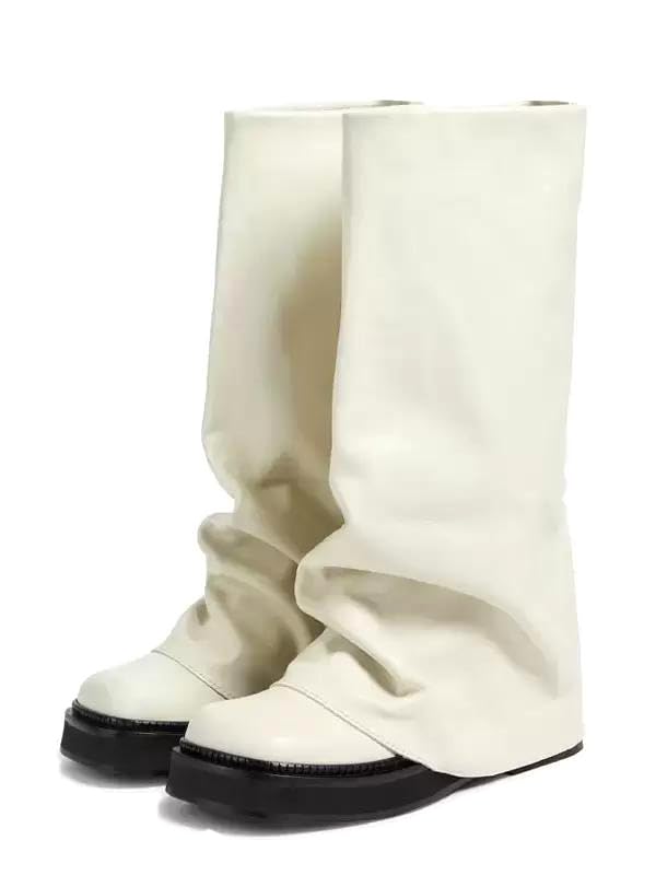 MissHeel Fold Over Mid Calf Flat Boots for Women Comfortable