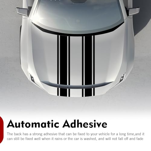 Image of 2 PCS Car Hood Decals, Hood Bumper Modification Exterior Decoration Accessories, Body Side Stickers Racing Stripes Decals, Suitable for Most Car Models (Black)