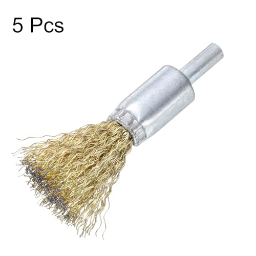 Image of uxcell 5pcs Wire Brush for Drill 5 /8 inch Dia. Abrasive Wire Wheel 1 /4 inch Round Shank Carbon Steel Cup Brush Coarse Crimped Drill Attachment for Cleaning Rust Paint Abrasive